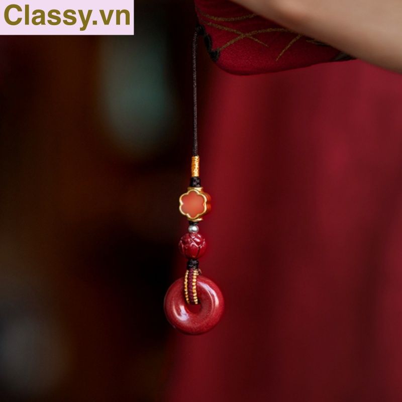 Classy Móc khóa phong thủy dài 21 cm hạt chu sa đỏ mang ý nghĩa may mắn gắn chìa khóa, điện thoại, sổ tay PK1420