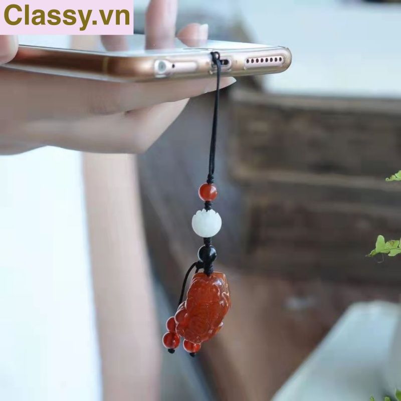 Classy Móc khóa phong thủy hình tỳ hưu làm từ đá thạch anh mang ý nghĩa may mắn gắn chìa khóa, điện thoại, sổ tay PK1420