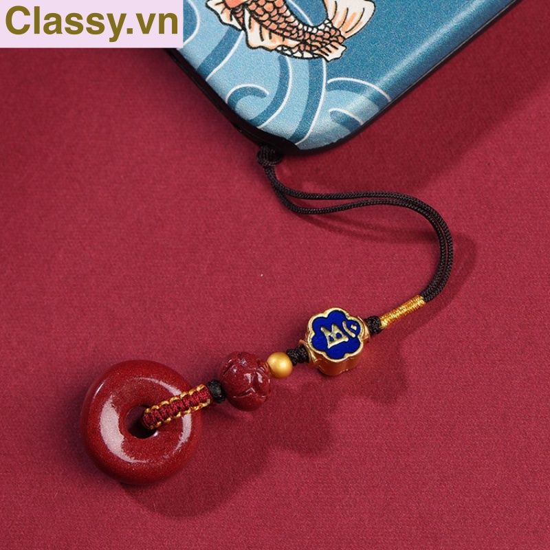 Classy Móc khóa phong thủy dài 21 cm hạt chu sa đỏ mang ý nghĩa may mắn gắn chìa khóa, điện thoại, sổ tay PK1420