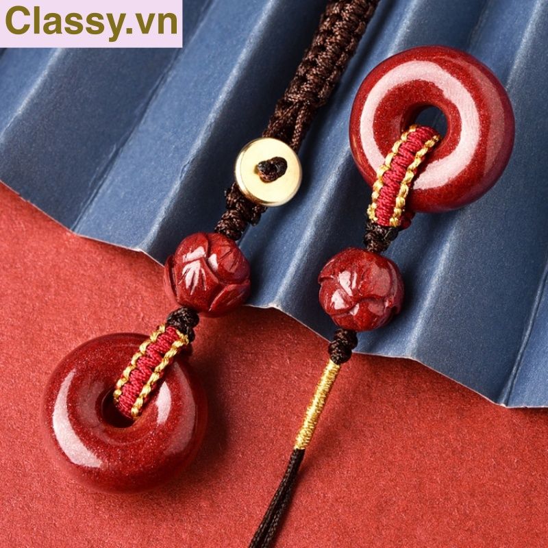 Classy Móc khóa phong thủy dài 21 cm hạt chu sa đỏ mang ý nghĩa may mắn gắn chìa khóa, điện thoại, sổ tay PK1420
