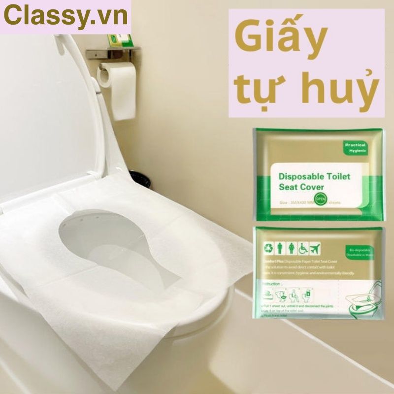 10 miếng Giấy lót bồn cầu dùng 1 lần đi du lịch, miếng lót bồn cầu toilet nhà vệ sinh công cộng tự phân hủy PK1425