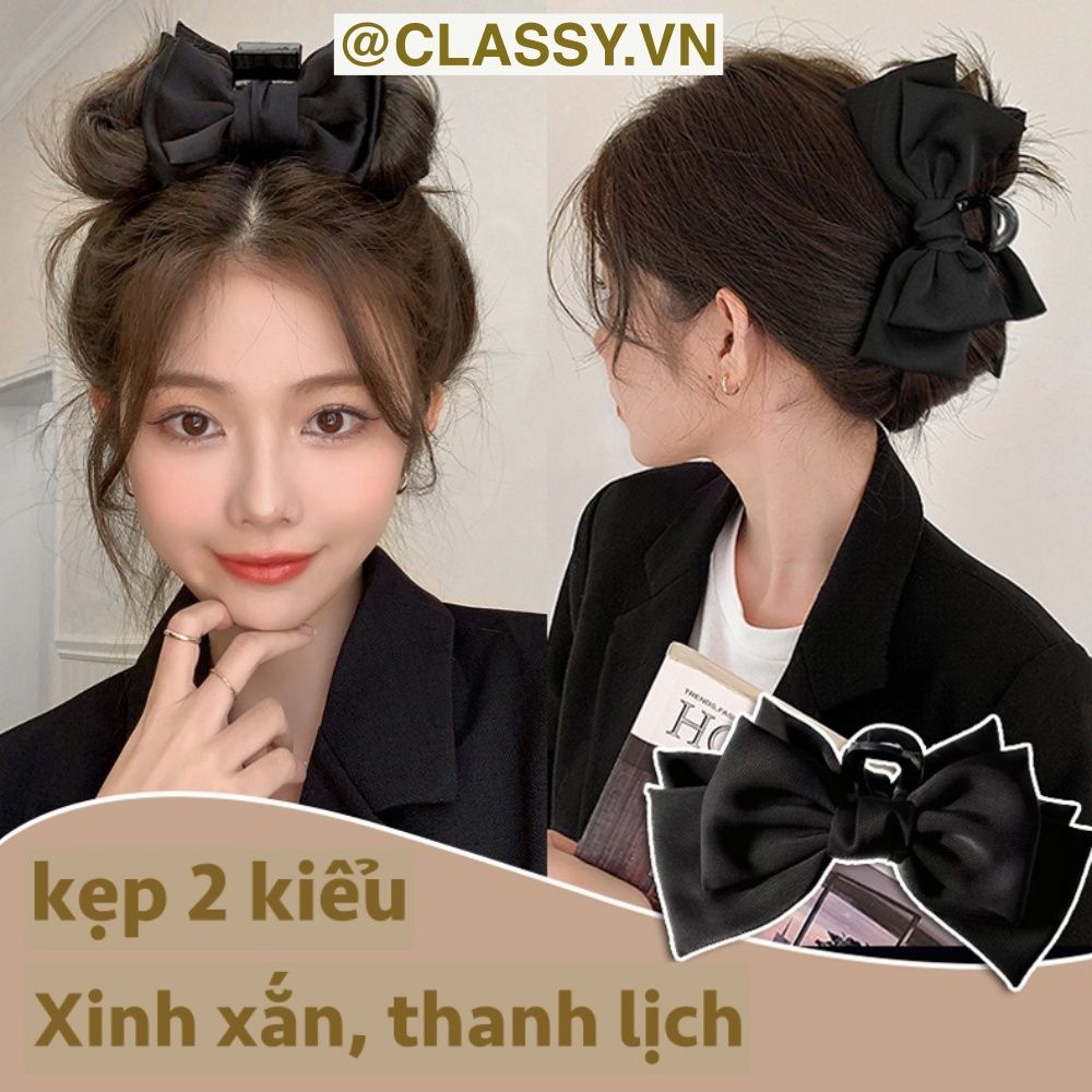Classy Kẹp càng cua, kẹp tóc đính nơ bảng lớn, dễ tạo kiểu, không gây rụng tóc PK1554