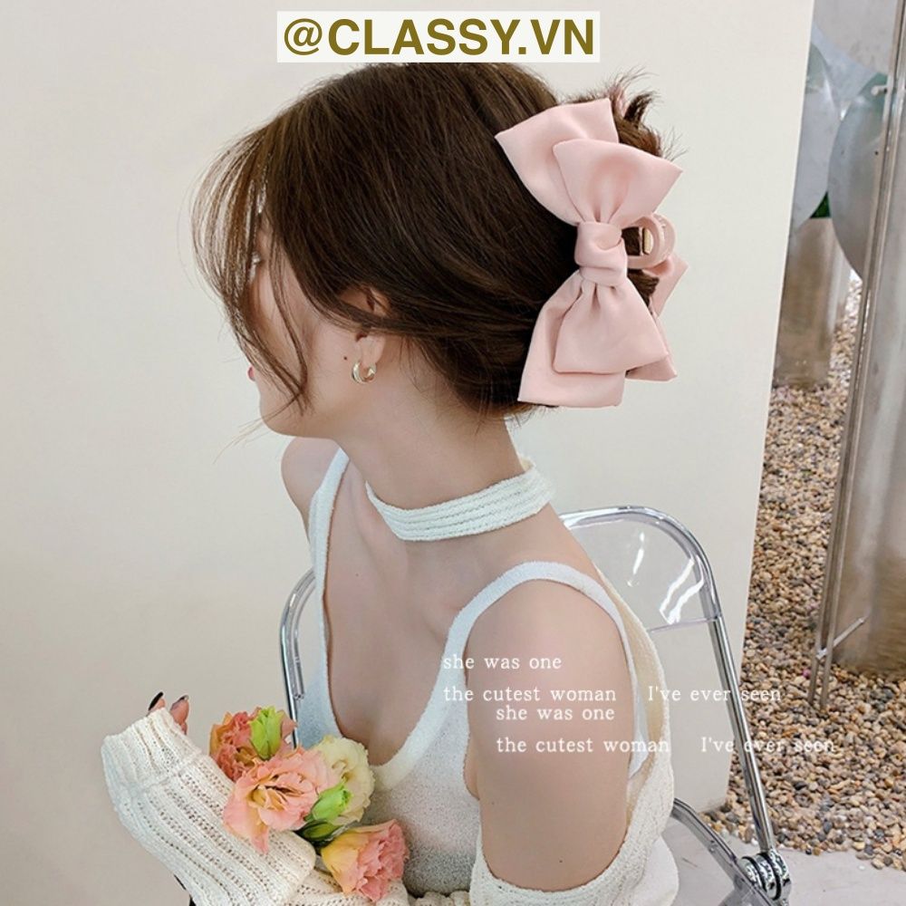 Classy Kẹp càng cua, kẹp tóc đính nơ bảng lớn, dễ tạo kiểu, không gây rụng tóc PK1554