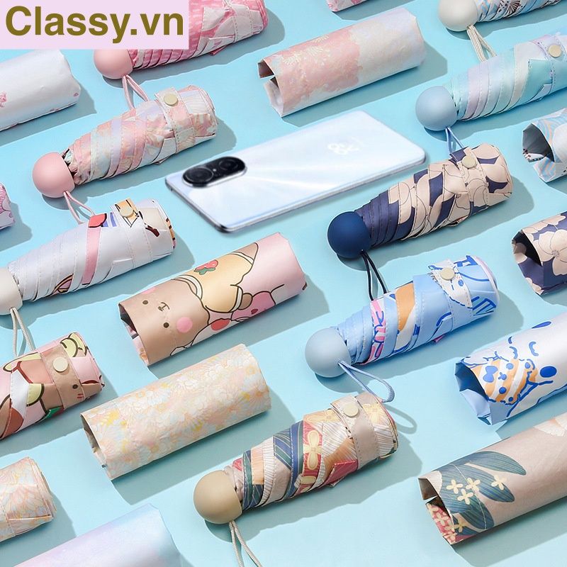 Classy giao ngẫu nhiên Ô dù đi nắng chỉ số SPF50+ chống tia UV nhiều họa tiết của mùa hè rực rỡ loại dù Gấp 3, họa tiết cute PK1637