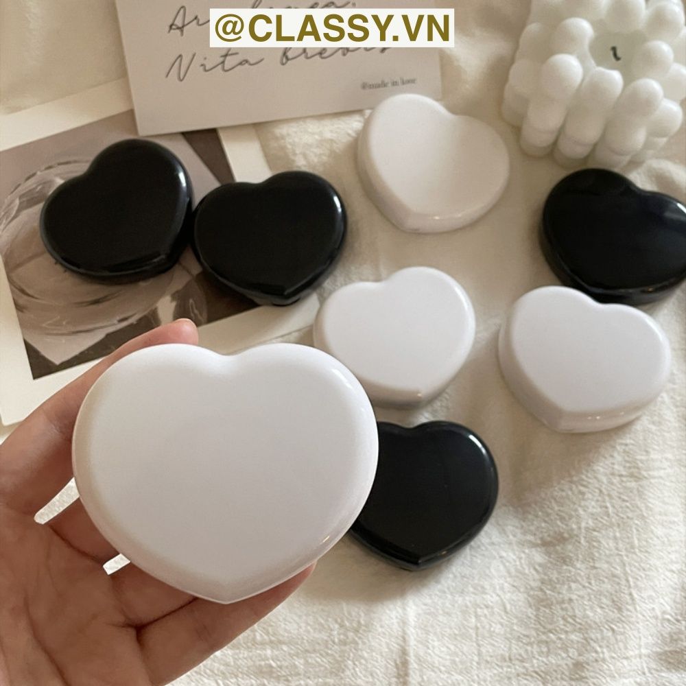 Classy Hộp đựng kính áp tròng Kèm Gương Và Nhíp tông màu pastel nhẹ nhàng, hình trái tim đơn sắc PK1688