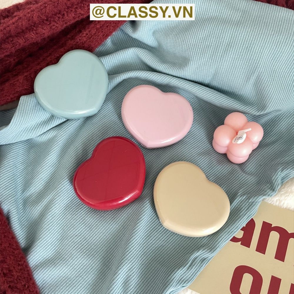 Classy Hộp đựng kính áp tròng Kèm Gương Và Nhíp tông màu pastel nhẹ nhàng, hình trái tim đơn sắc PK1688