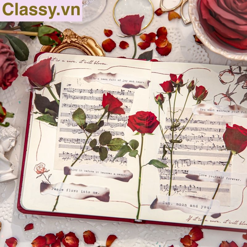 08 miếng Sticker Vintage hình hoa nhỉ thanh lịch dán sổ, dán laptop, điện thoại, đàn guitar, mũ bảo hiểm, vali, ipad PK1710