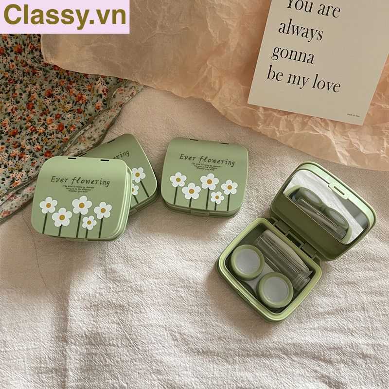 Hộp đựng kính áp tròng vintage Kèm Gương Và Nhíp họa tiết hoa nhẹ nhàng, thanh lịch PK1770