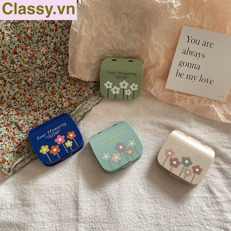 Hộp đựng kính áp tròng vintage Kèm Gương Và Nhíp họa tiết hoa nhẹ nhàng, thanh lịch PK1770