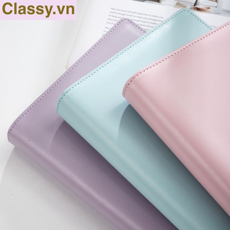 Sổ tay bìa da bìa còng ghi chú giấy màu trơn pastel, giấy kẻ ngang 200 trang có ngăn đựng thẻ, làm bút ký hoặc viết ghi chú, lên kế hoạch, PK1775