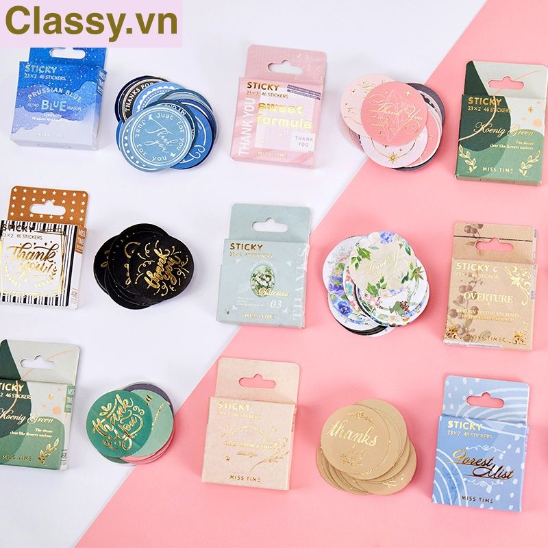 Bộ 50 Nhãn dán hộp sticker giấy C bóng họa tiết vintage thể hiện lòng biết ơn chữ thank you dùng để trang trí, niêm phong PK1794
