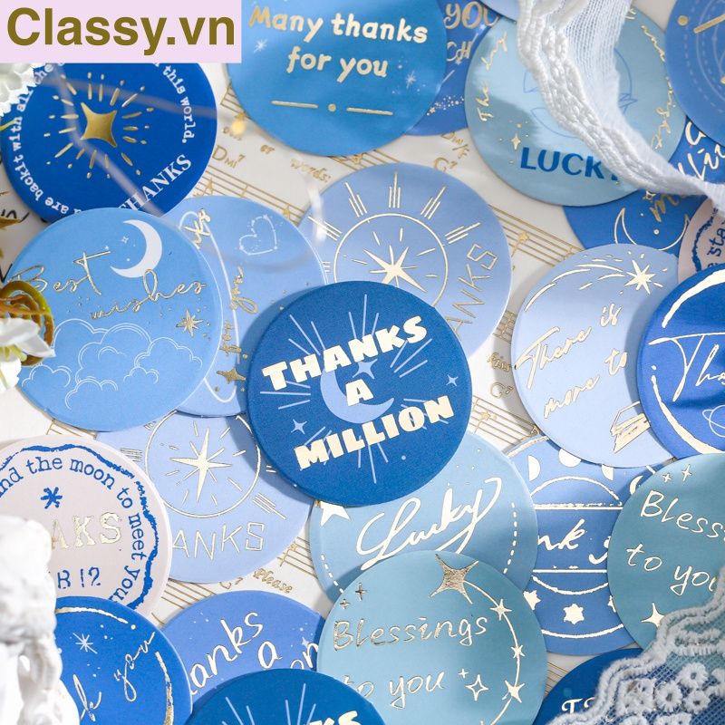 Bộ 50 Nhãn dán hộp sticker giấy C bóng họa tiết vintage thể hiện lòng biết ơn chữ thank you dùng để trang trí, niêm phong PK1794