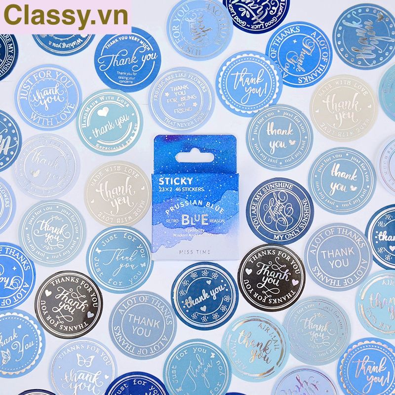 Bộ 50 Nhãn dán hộp sticker giấy C bóng họa tiết vintage thể hiện lòng biết ơn chữ thank you dùng để trang trí, niêm phong PK1794
