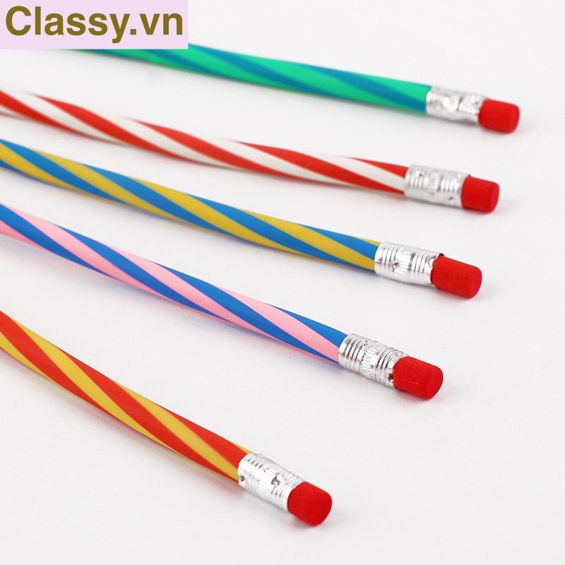 Gói 5 chiếc Bút chì mềm 30cm PVC sọc màu bút chì HB dẻo có thể gấp tròn lại được sáng tạo PK1820