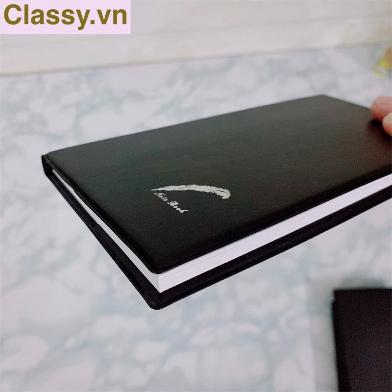 Sổ bìa da đen nhiều kích thước - Classy Notebook ghi chép cuộc họp, lập kế hoạch kinh doanh- 224 trang bìa tối giản- PK1834
