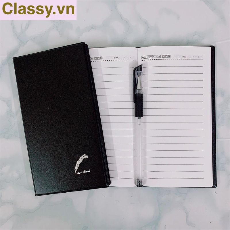 Sổ bìa da đen nhiều kích thước - Classy Notebook ghi chép cuộc họp, lập kế hoạch kinh doanh- 224 trang bìa tối giản- PK1834