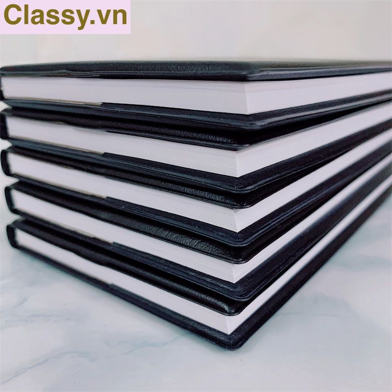 Sổ bìa da đen nhiều kích thước - Classy Notebook ghi chép cuộc họp, lập kế hoạch kinh doanh- 224 trang bìa tối giản- PK1834