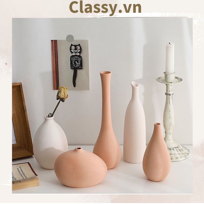 Bình hoa gốm Minimalist phong cách tối giản, Bình gốm trang trí phong cách Bắc Âu, Bình gốm decor hiện đại PK1852