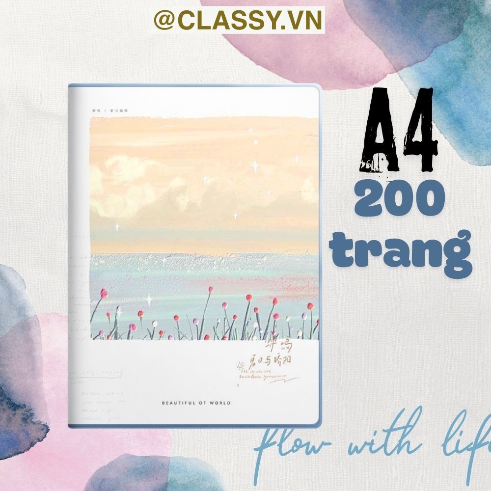 Classy Sổ kẻ ngang A4 dày 200 trang in tranh sơn dầu, bọc lớp bìa trong suốt chống nước lý tưởng Cho công việc và Bài Tập cho sinh viên và văn phòng PK1867