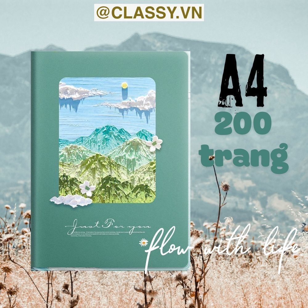 Classy Sổ kẻ ngang A4 dày 200 trang in tranh sơn dầu, bọc lớp bìa trong suốt chống nước lý tưởng Cho công việc và Bài Tập cho sinh viên và văn phòng PK1867