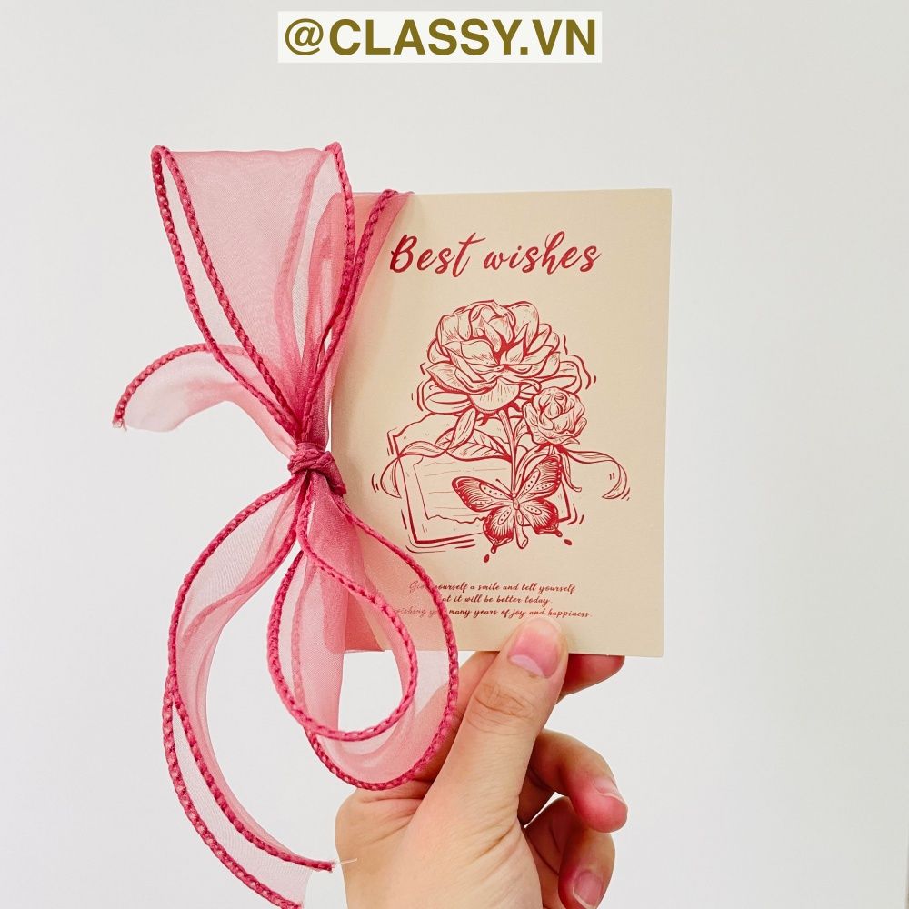 Thiệp kèm Phong bì và Ruy băng vintage Butterfly chúc mừng 8-3, 20-11, Sinh Nhật, Lễ, Cảm Ơn , Tình Yêu PK1873