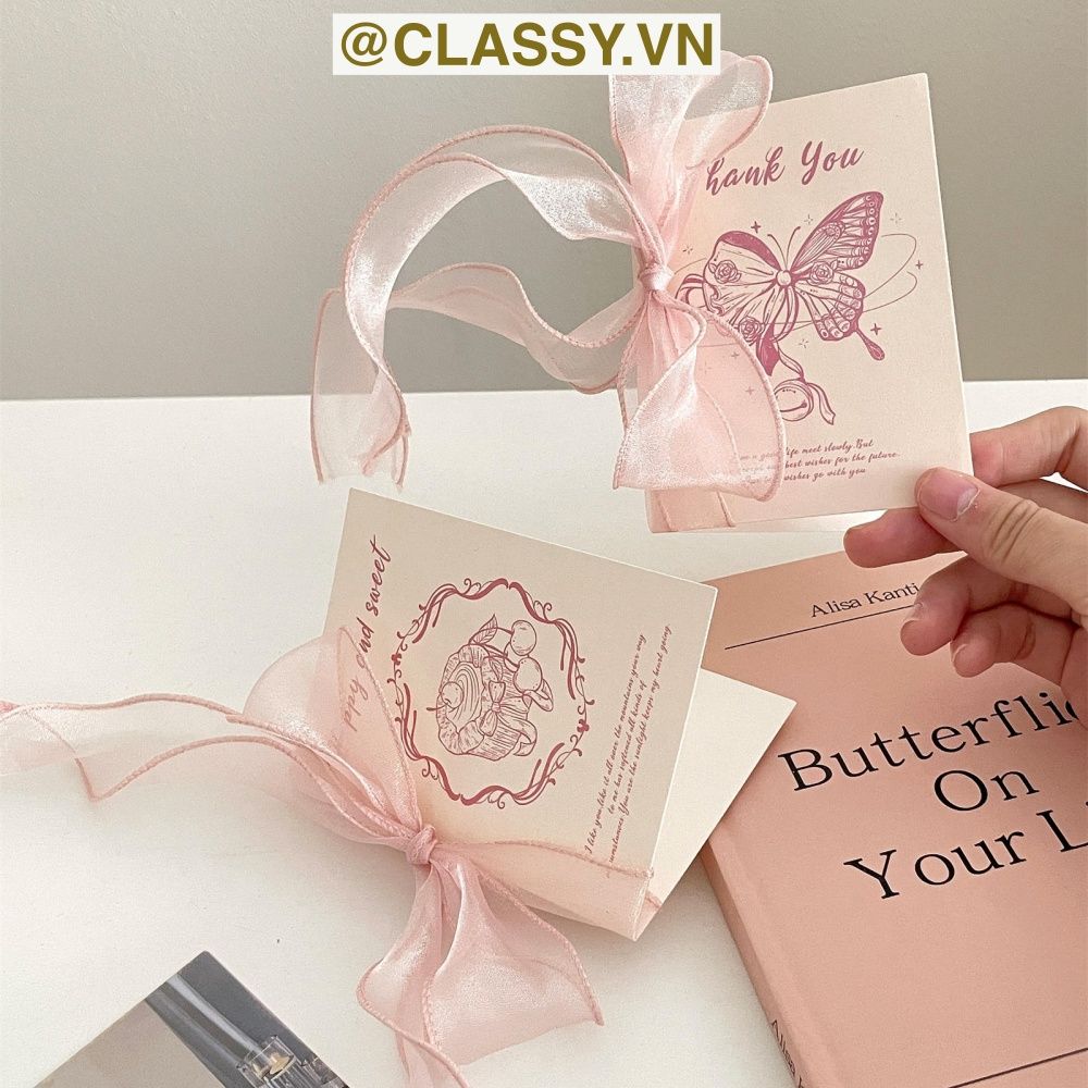 Thiệp kèm Phong bì và Ruy băng vintage Butterfly chúc mừng 8-3, 20-11, Sinh Nhật, Lễ, Cảm Ơn , Tình Yêu PK1873