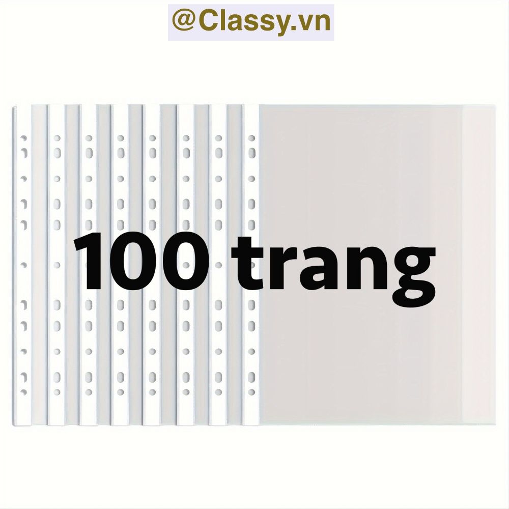Combo 100 bìa lá đục lỗ kích thước A4 trong suốt, bảo vệ giấy và lắp vào bìa còng cho giới văn phòng PK1874