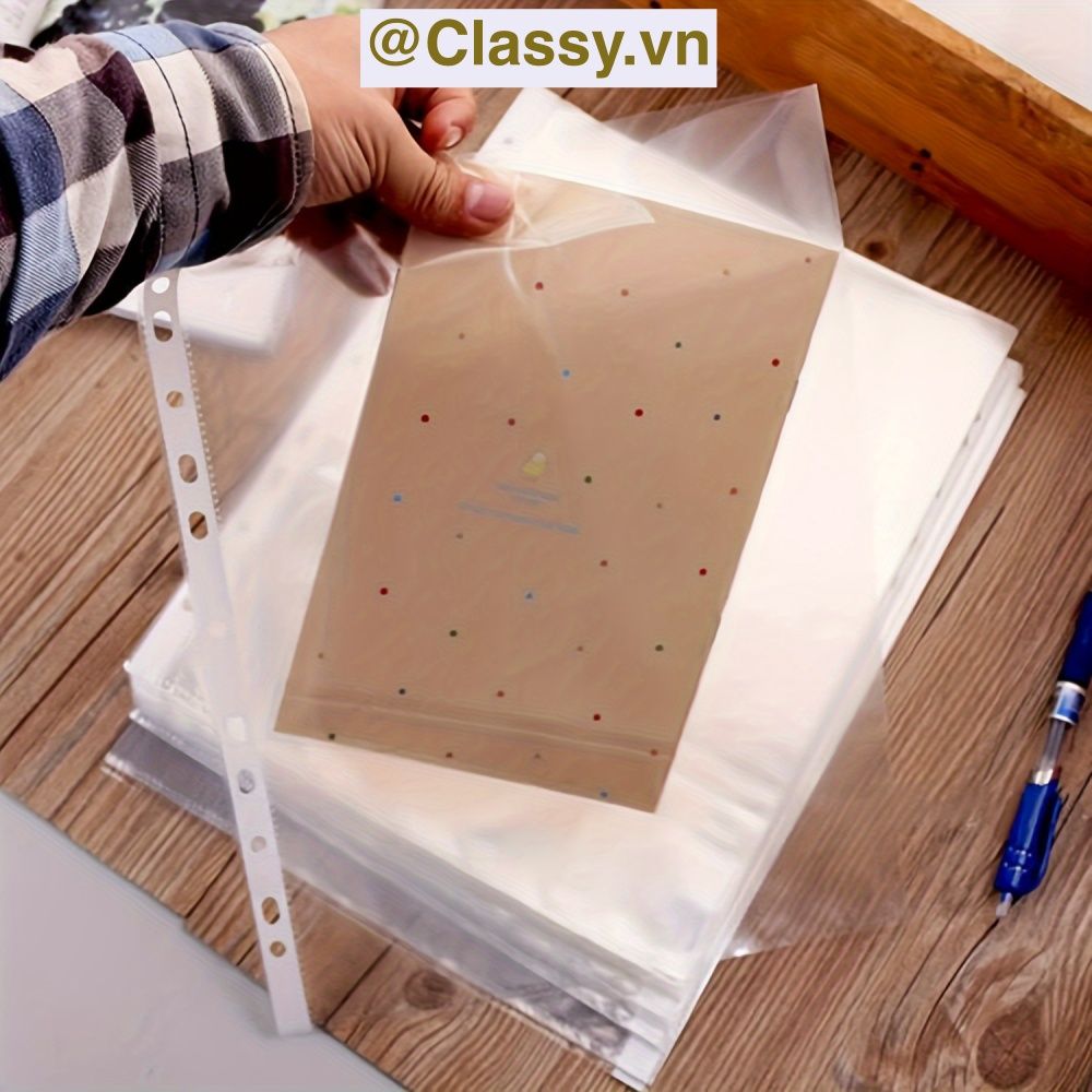 Combo 100 bìa lá đục lỗ kích thước A4 trong suốt, bảo vệ giấy và lắp vào bìa còng cho giới văn phòng PK1874