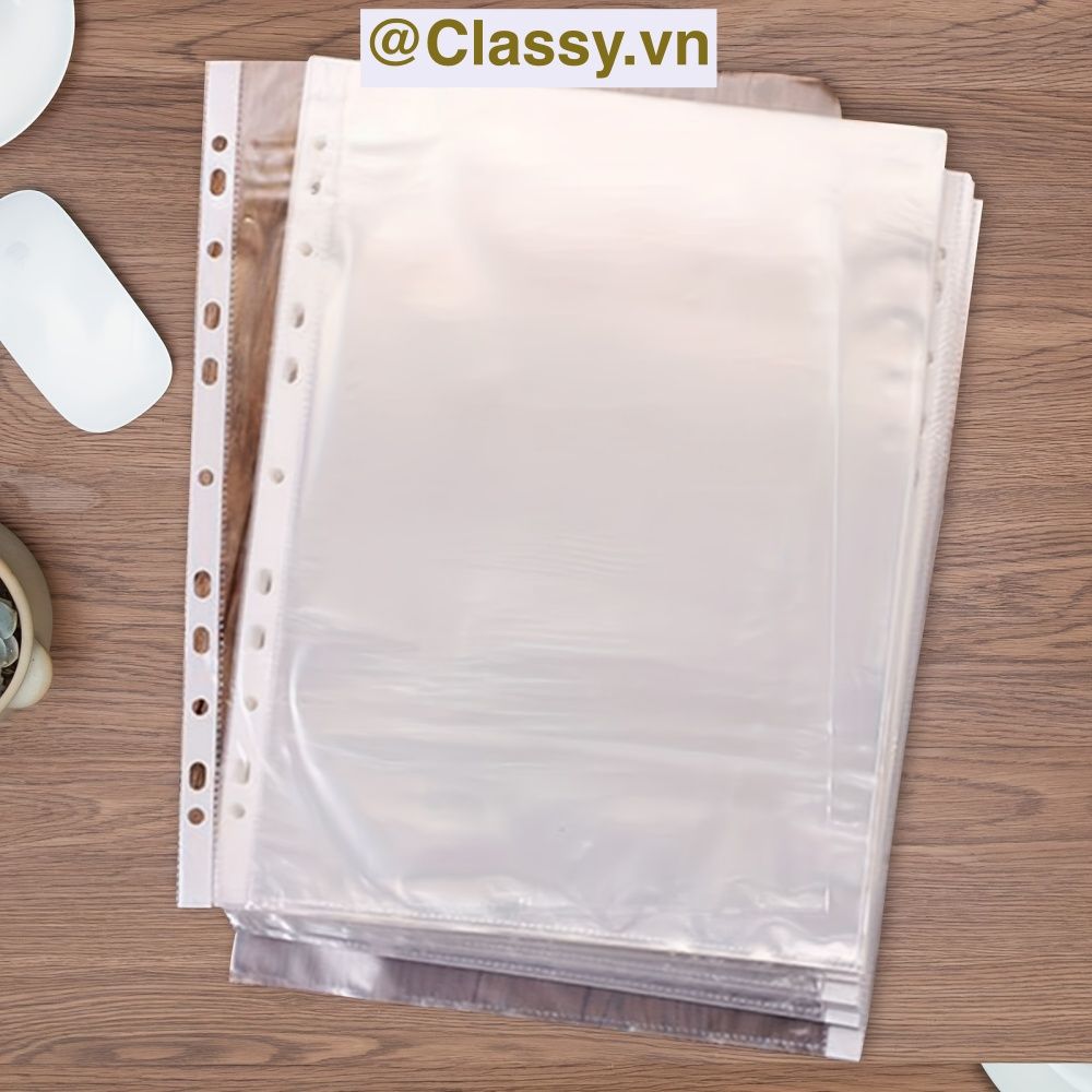 Combo 100 bìa lá đục lỗ kích thước A4 trong suốt, bảo vệ giấy và lắp vào bìa còng cho giới văn phòng PK1874