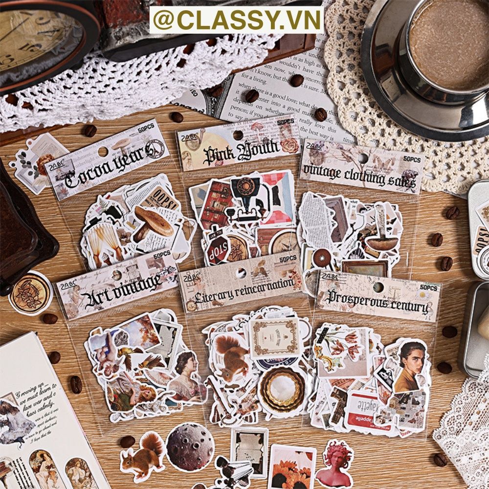 Combo 2 sticker PK1878 Nhãn dán infeelme vintage dán Sổ tay sáng tạo vật liệu trang trí Kích thước 120 x 168 mm
