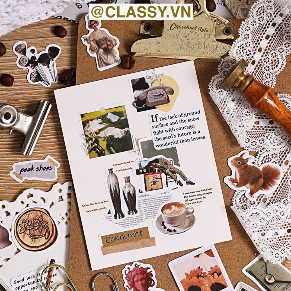 Combo 2 sticker PK1878 Nhãn dán infeelme vintage dán Sổ tay sáng tạo vật liệu trang trí Kích thước 120 x 168 mm