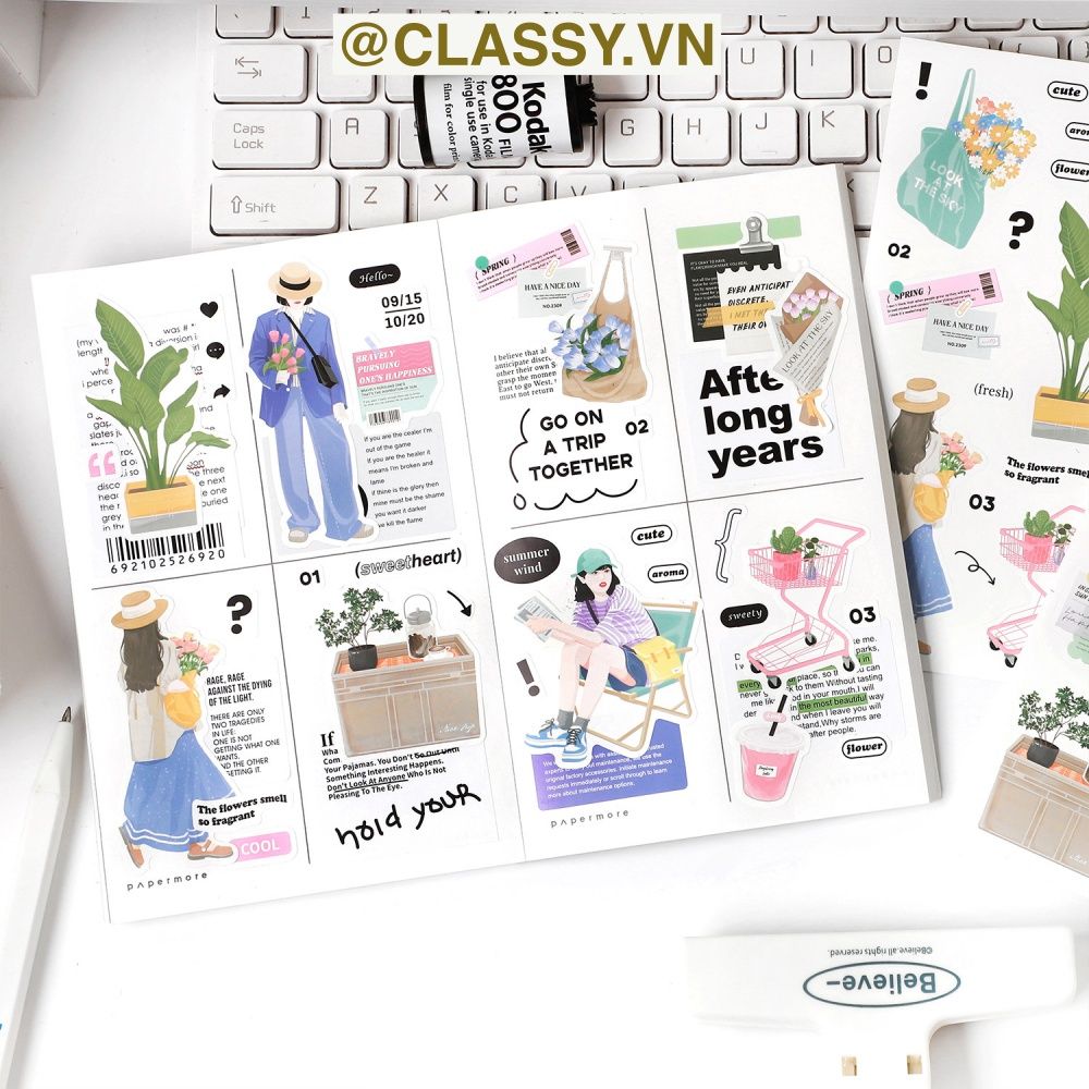 Combo 2 sticker PK1878 Nhãn dán infeelme vintage dán Sổ tay sáng tạo vật liệu trang trí Kích thước 120 x 168 mm