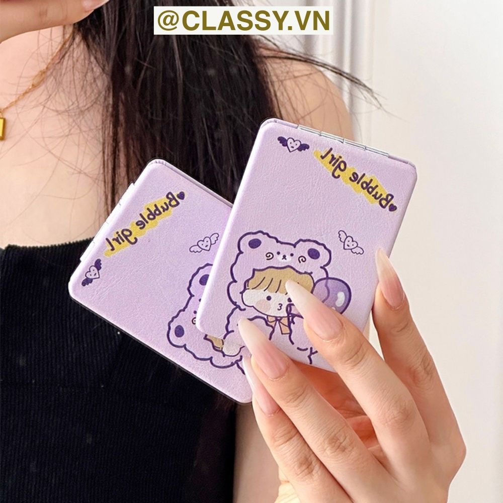 Gương trang điểm cầm tay mini 2 mặt bỏ túi kèm lược, Gương cầm tay mini Hàn Quốc siêu cute, Gương hoạt hình PK569