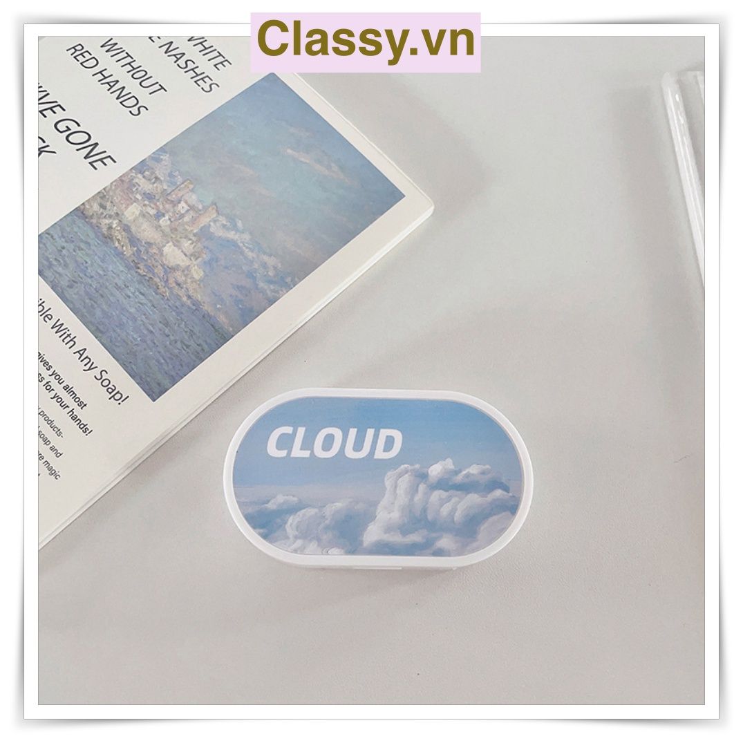 Khay đựng 01 cặp kính áp tròng, khay lens hình bầu trời và tuyết màu xanh, có gương soi PK658
