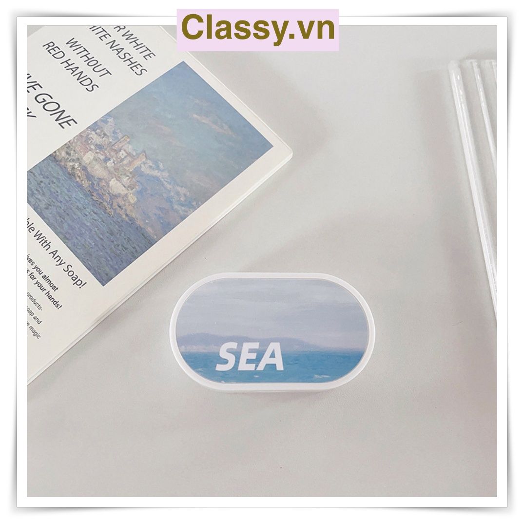 Khay đựng 01 cặp kính áp tròng, khay lens hình bầu trời và tuyết màu xanh, có gương soi PK658