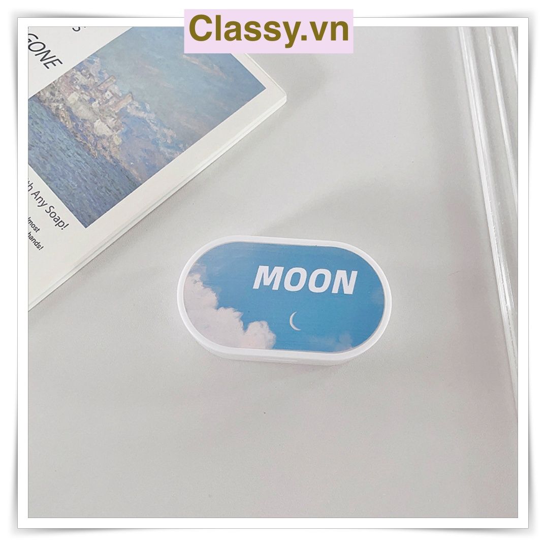 Khay đựng 01 cặp kính áp tròng, khay lens hình bầu trời và tuyết màu xanh, có gương soi PK658