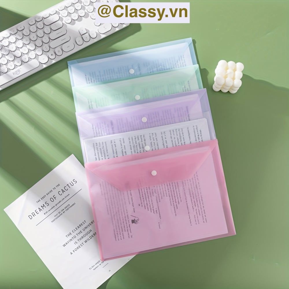 Túi Nút File Đựng Tài Liệu My Clear Bag A4 Nhiều Màu Bìa Đựng Tài Liệu Văn Phòng Lưu Trữ Hồ Sơ Giấy Tờ Classy Basic PK778
