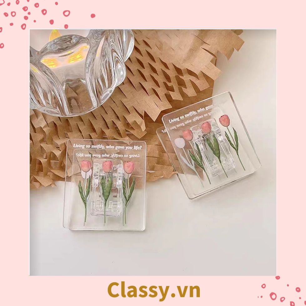  Kẹp giấy nhựa Acrylic trong suốt hoa tulips sử dụng kẹp dấu trang, kẹp giấy ,văn phòng phẩm sáng tạo tiện lợi PK937 