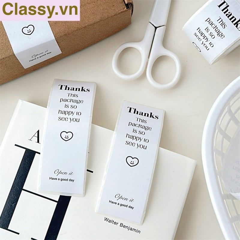 50 Nhãn dán hộp sticker 3*9cm giấy C bóng họa tiết vintage dùng để trang trí, niêm phong Q1704