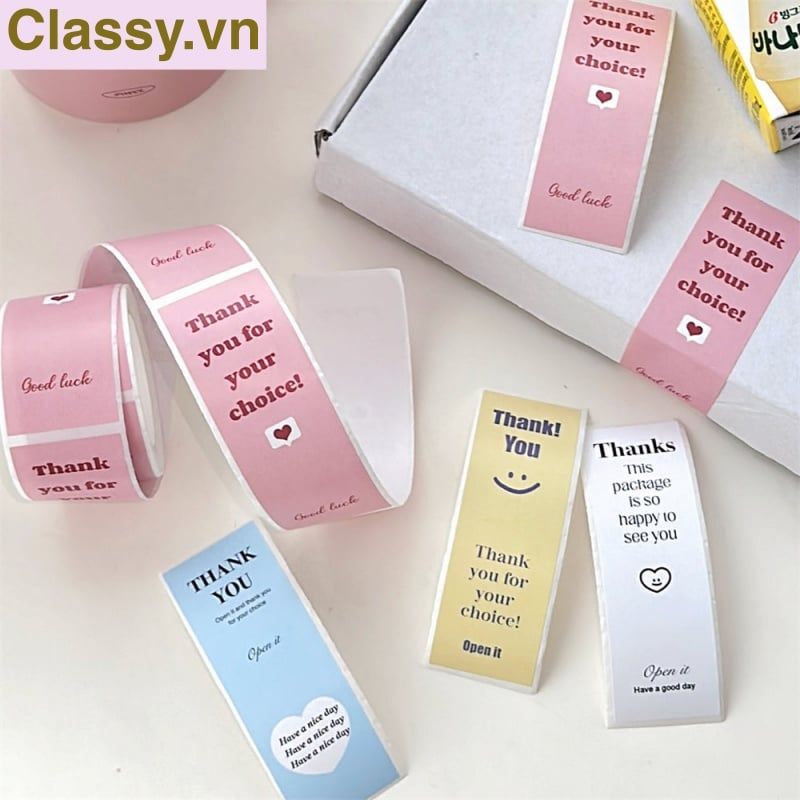 50 Nhãn dán hộp sticker 3*9cm giấy C bóng họa tiết vintage dùng để trang trí, niêm phong Q1704