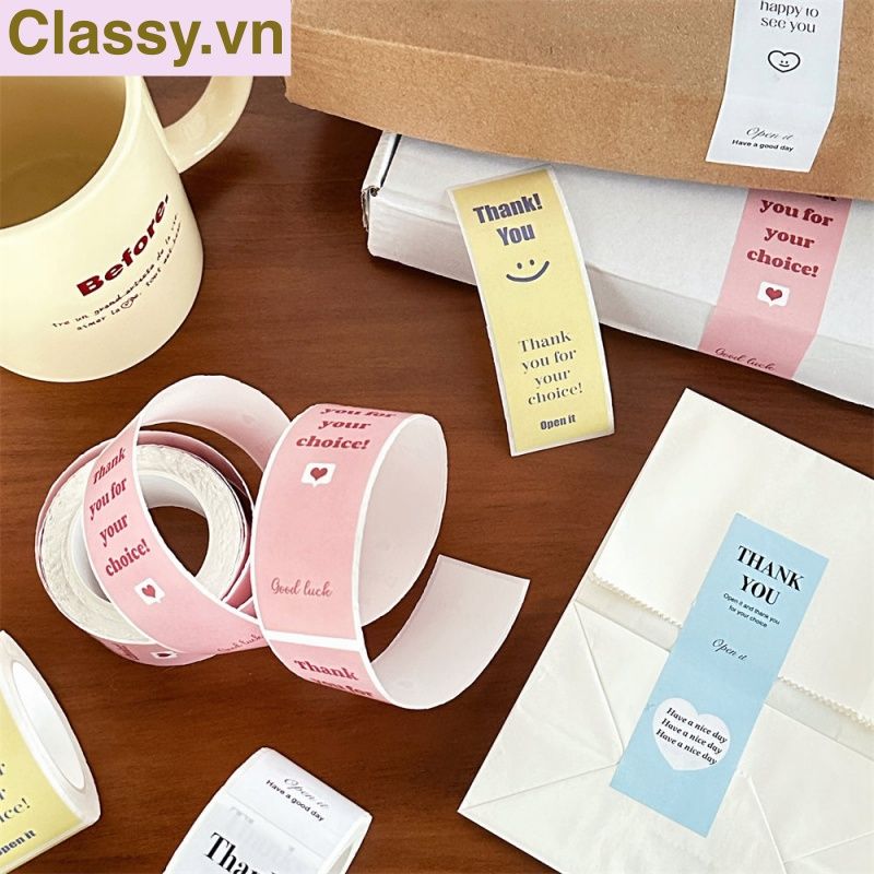 50 Nhãn dán hộp sticker 3*9cm giấy C bóng họa tiết vintage dùng để trang trí, niêm phong Q1704