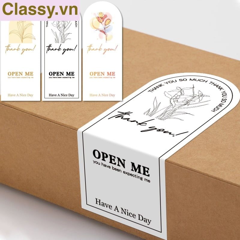 50 Nhãn dán hộp sticker 6*13cm giấy C bóng họa tiết vintage dùng để trang trí, niêm phong Q1705