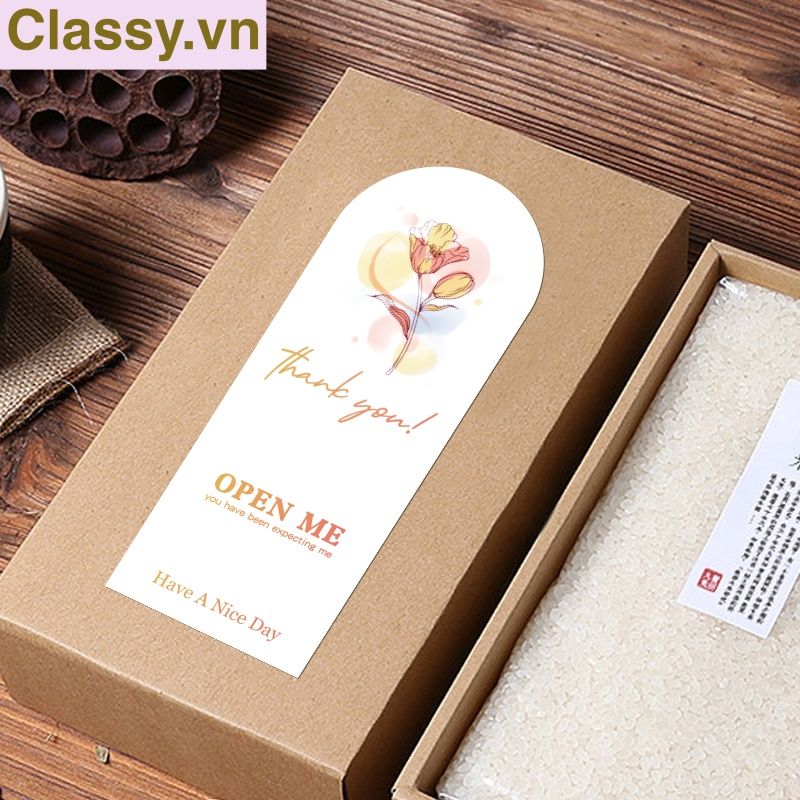  50 Nhãn dán hộp sticker 6*13cm giấy C bóng họa tiết vintage dùng để trang trí, niêm phong Q1705 