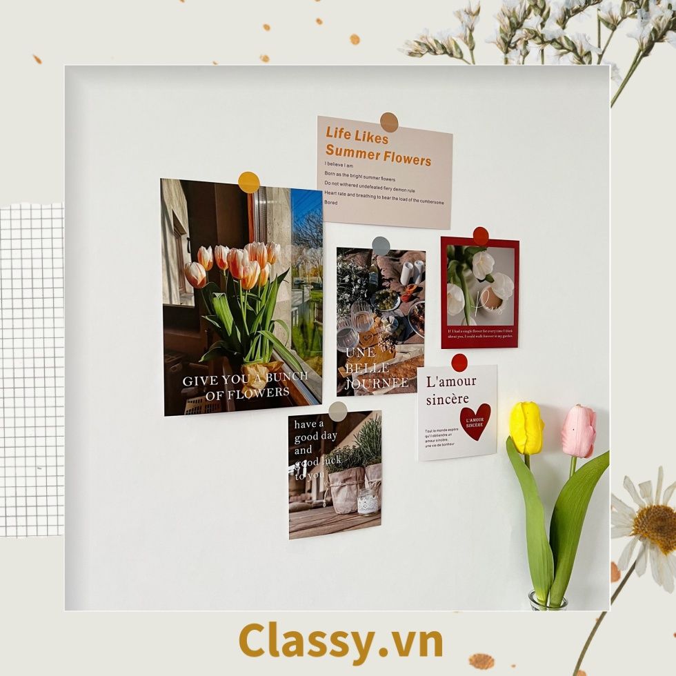  Set nhiều Thẻ ảnh, postcard Classy làm từ bìa cứng phong cách  trang trí nhật ký/sách ảnh, dán tường, làm tranh Q1746 