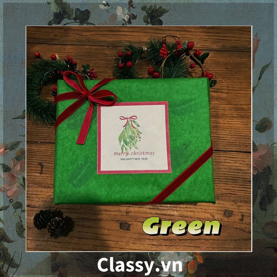 Nhãn dán hộp sticker Classy giấy C bóng họa tiết vintage dùng để trang trí, niêm phong chủ đề Christmas kích thước 8 X 8 CM Q1812