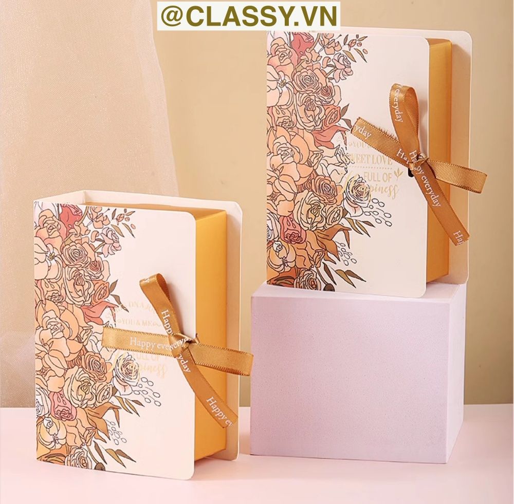 Hộp giấy đựng quà tặng gắn ruy băng Happy Every, đựng son môi, nước hoa, sô cô la Q496