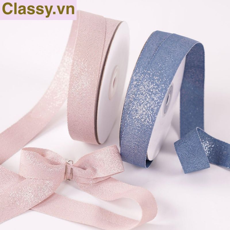 Cuộn 9 mét Ruy băng vải sợi poly kim tuyến sọc dọc cuộn dài 9MÉT, Rộng 25 MM đủ màu sắc Q554