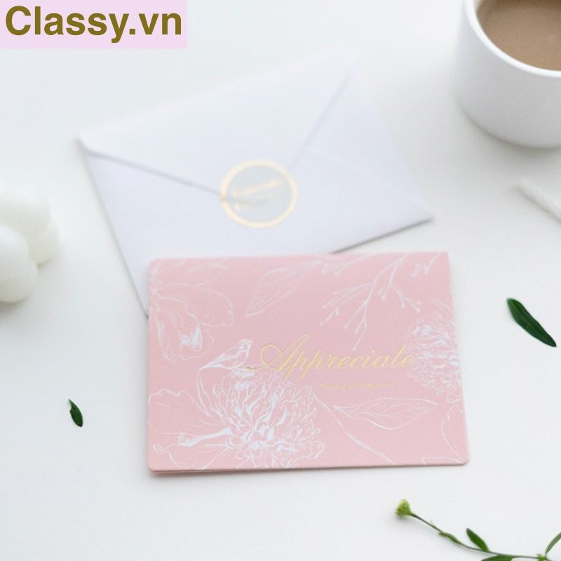 Thiệp Cổ điển Vintage Classy in họa tiết hoa nhí giấy art sang trọng kèm phong bì giấy kraft nâu Q724