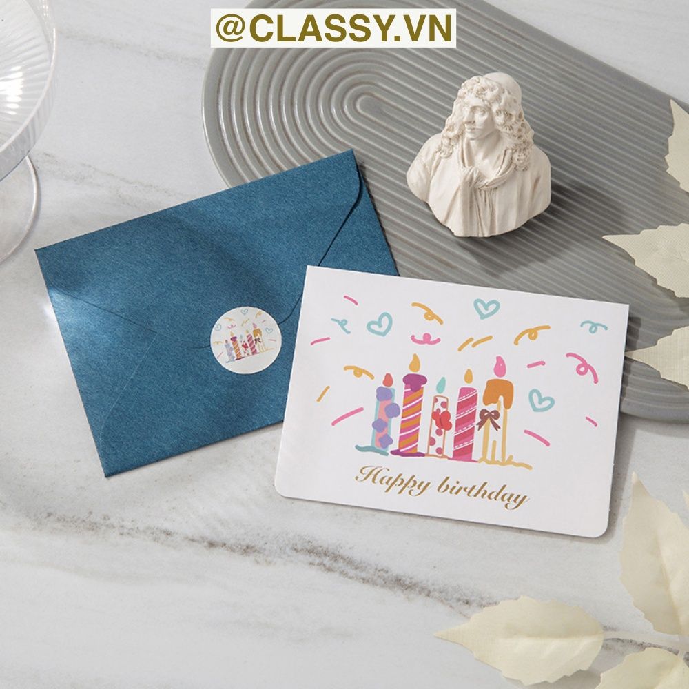 Thiệp Cổ điển Vintage Classy in họa tiết hoa nhí giấy art sang trọng kèm phong bì giấy kraft nâu Q724