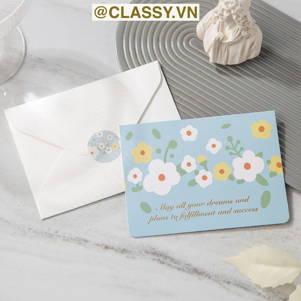 Thiệp Cổ điển Vintage Classy in họa tiết hoa nhí giấy art sang trọng kèm phong bì giấy kraft nâu Q724